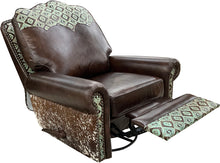 Load image into Gallery viewer, Buckeye Southwestern Leather & Cowhide Swivel Glider Recliner