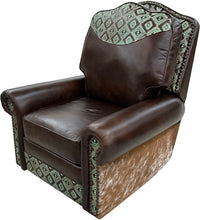 Load image into Gallery viewer, Buckeye Southwestern Leather & Cowhide Swivel Glider Recliner