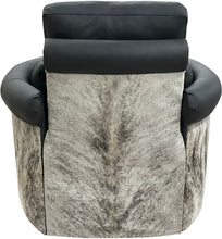 Load image into Gallery viewer, Del Mar Rolled & Rounded Arm Modern Farmhouse Western Grey Leather & Cowhide Swivel Recliner Back