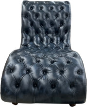 Load image into Gallery viewer, Wanderlust Western Exotic Tufted Blue Leather & Authentic Zebra Hide Single Saloon Style Chaise Lounge