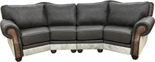 Load image into Gallery viewer, Tetherow Modern Farmhouse Western Gray Leather & Cowhide Curved Sectional Sofa