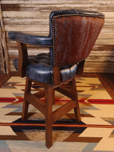 Load image into Gallery viewer, Tufted Western Modern Farmhouse Blue Leather & Cowhide Barstool