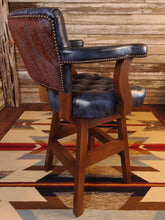 Load image into Gallery viewer, Tufted Western Modern Farmhouse Blue Leather & Cowhide Barstool