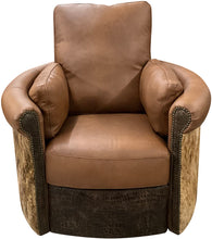 Load image into Gallery viewer, Santa Ynez Rolled & Rounded Arm Modern Farmhouse Western Saddle Color Leather & Cowhide Swivel Recliner