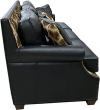 Load image into Gallery viewer, Serengetti Exotic Western Black Leather, Crocodile Accent Leather & Authentic Giraffe Hide Modern Farmhouse Rolled Arm Sofa