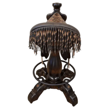 Load image into Gallery viewer, The Chaps Saddle Barstool features full-grain leather, embossed Western patterns, copper conchos, and a 180° swivel wooden base. A handcrafted Western saddle barstool that celebrates cowboy craftsmanship and the artistry of the American frontier.