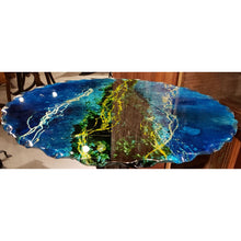 Load image into Gallery viewer, “Artist Series” Glass Table Top with Forged Burnt Polish Iron Arbor Base