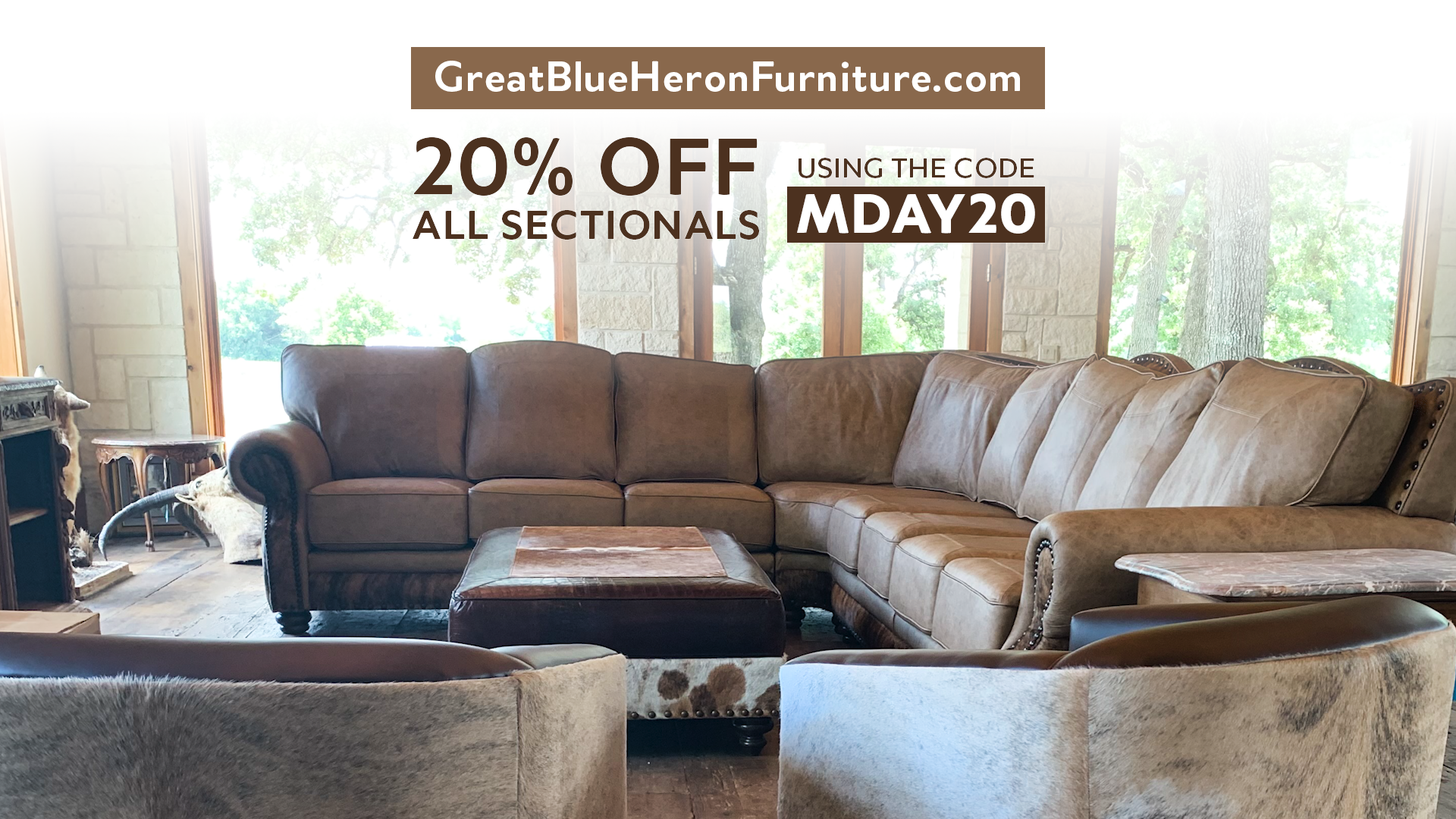 Rustic Farmhouse Leather Sectional | Western Cowhide Leather Sectional