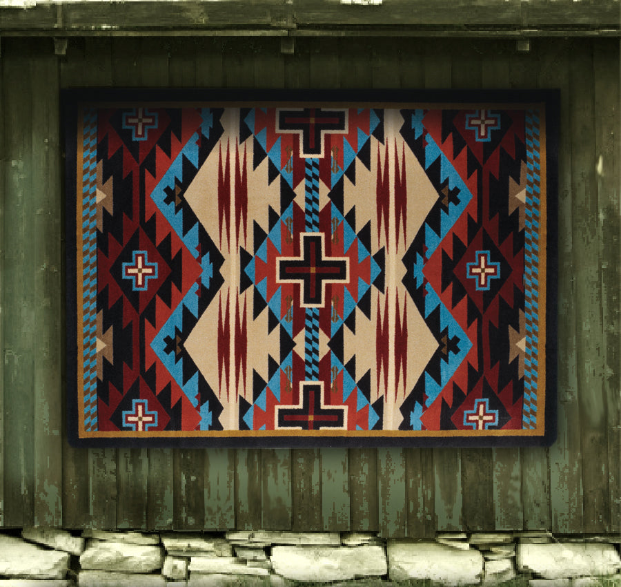 Image of an area rug, Rustic Cross - Blue