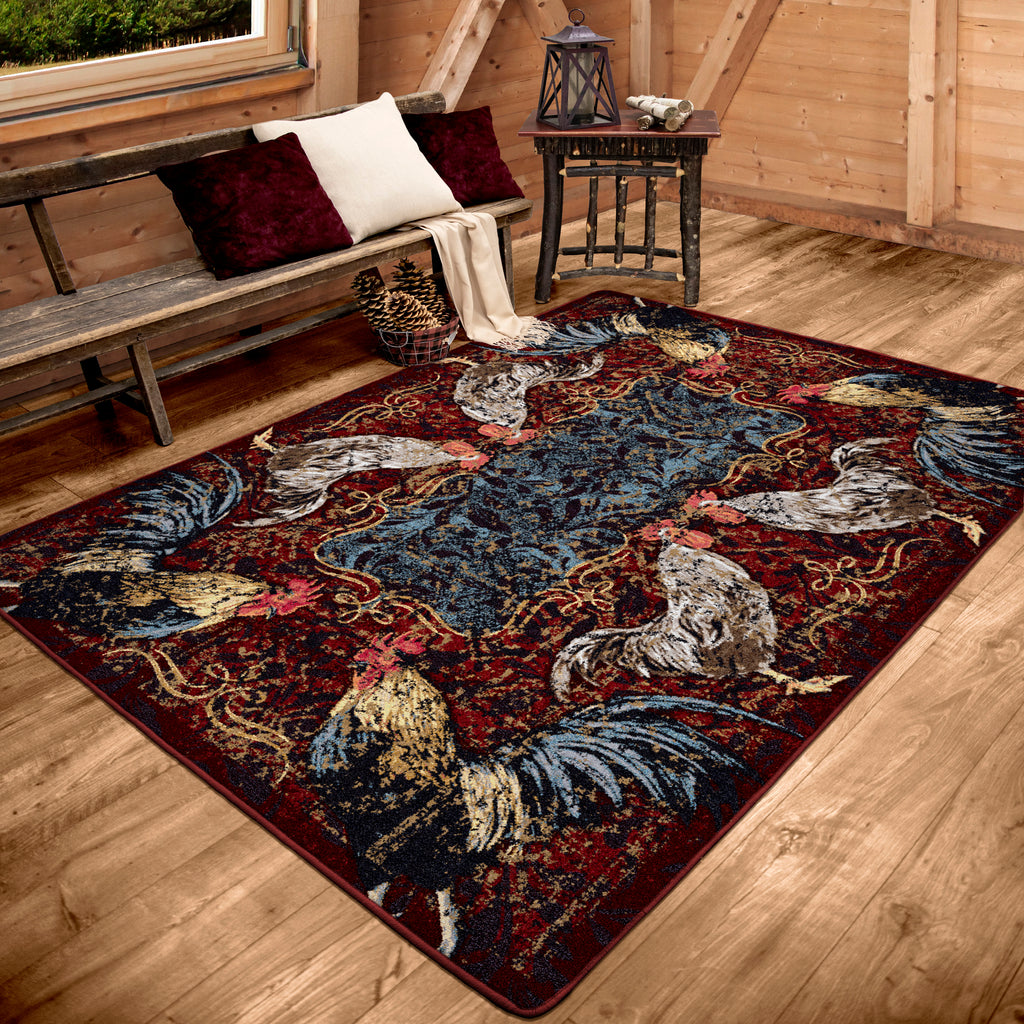 Image of an area rug, Pecking Order - Bordeaux