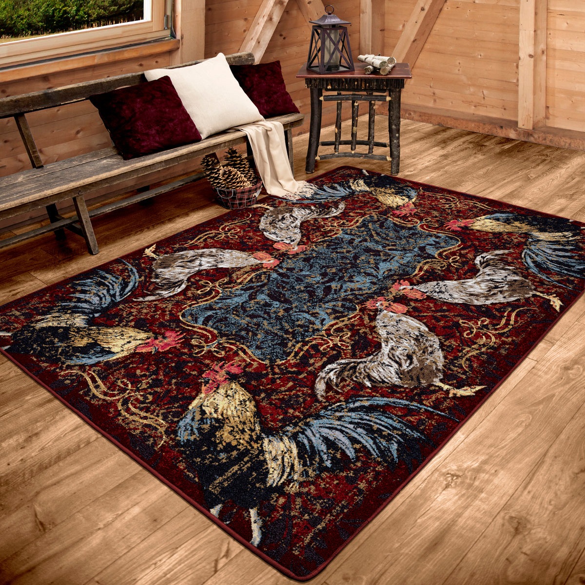 Image of an area rug, Pecking Order - Bordeaux