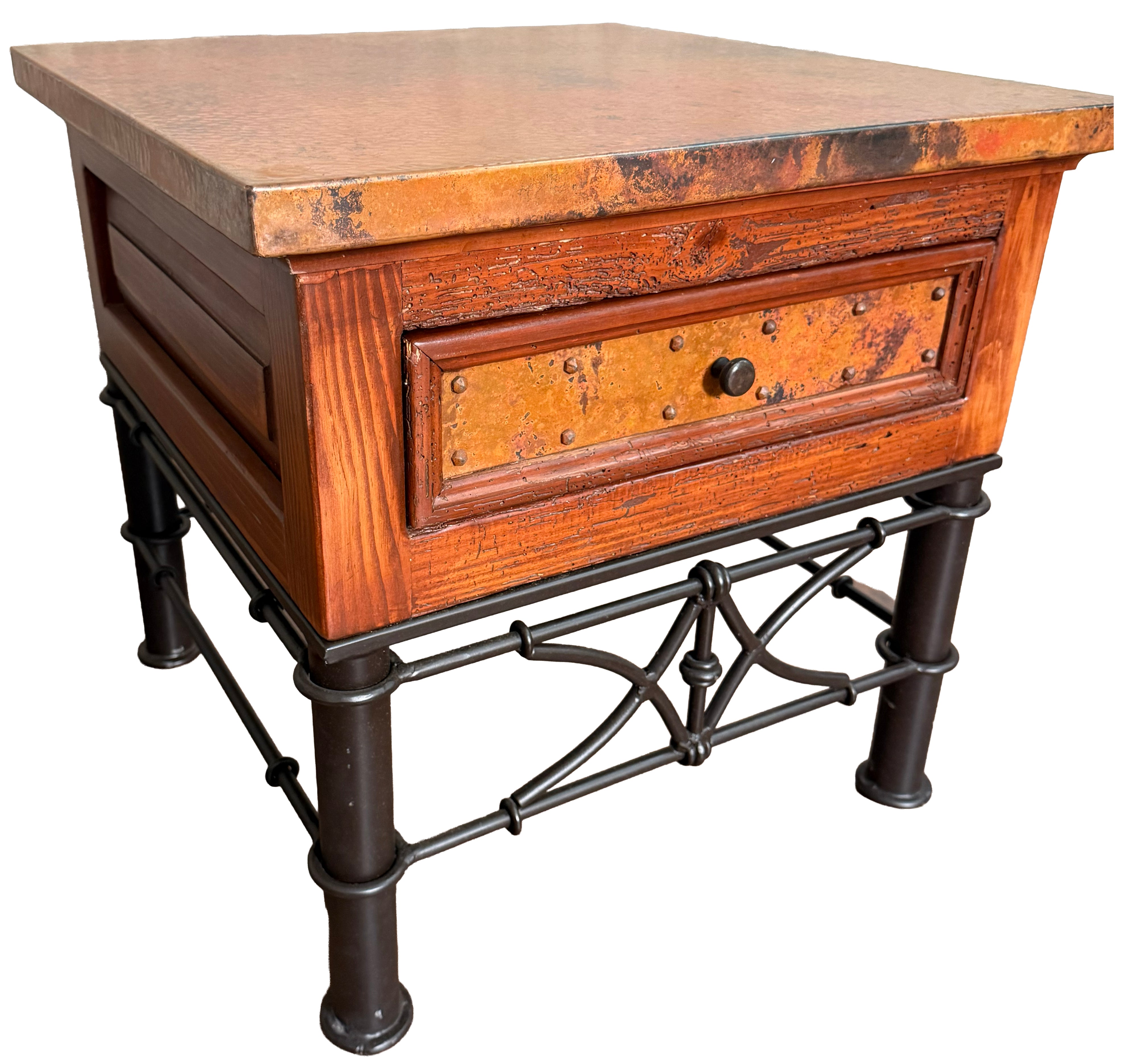 1-Drawer Copper End Table w/ Pablo Base – Great Blue Heron Furniture