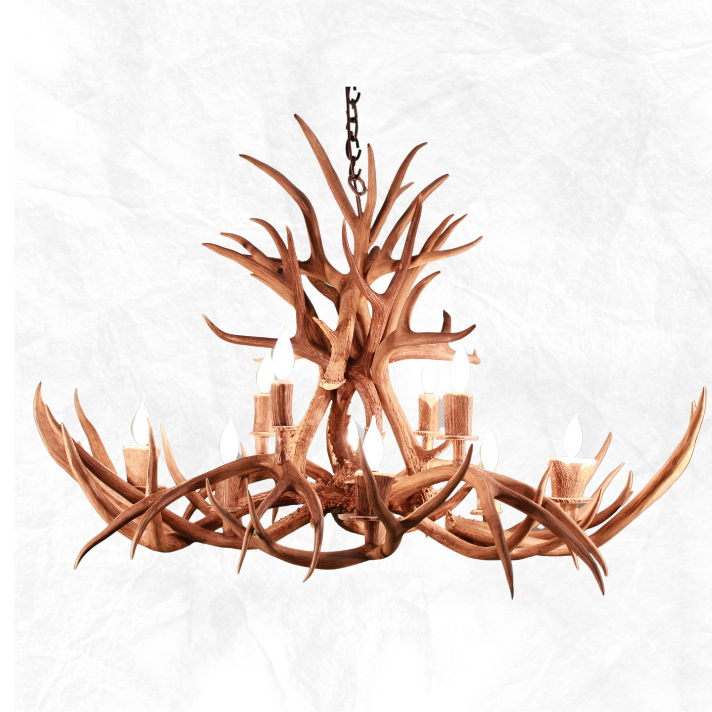 10 Light Oblong Inverted Mule Deer Antler Chandelier