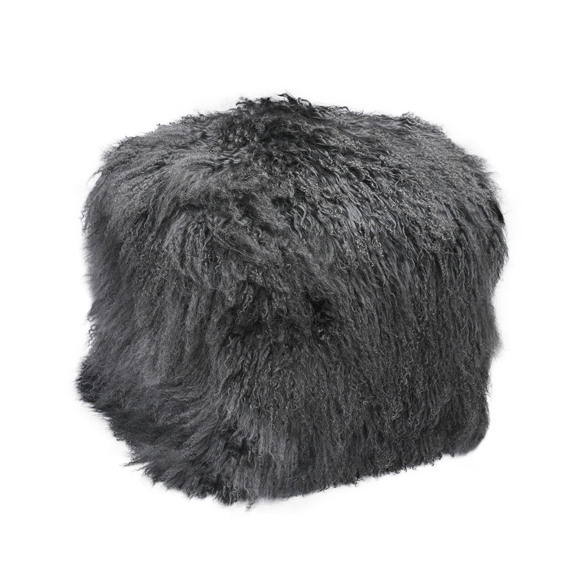 Tibetan Sheep 18" Square Pouf Ottoman - Charcoal