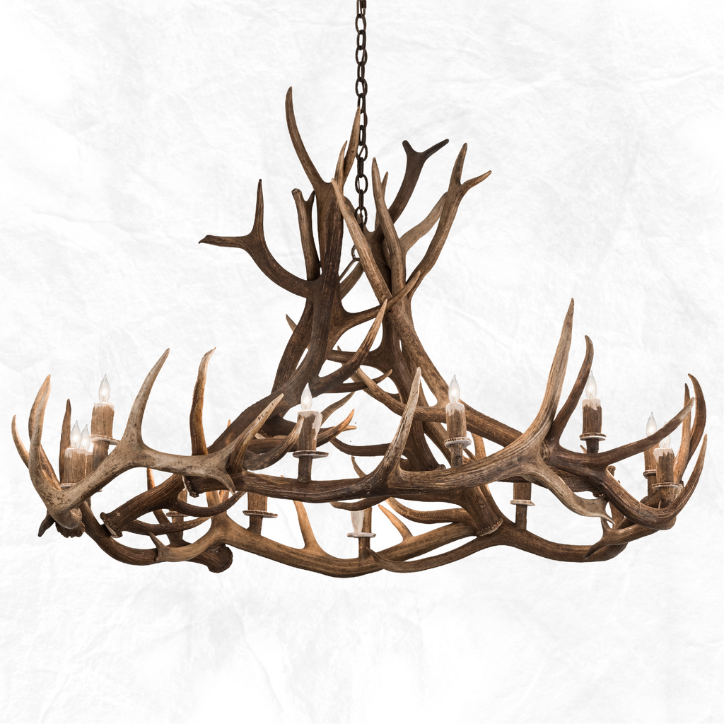 12 Light Elk Wagon Wheel Antler Chandelier