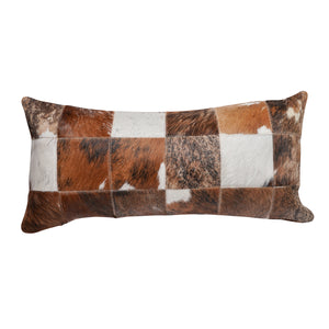 Cowhide Patchwork Tri Color Pillow