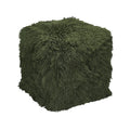 Tibetan Sheep 18" Square Pouf Ottoman - Olive