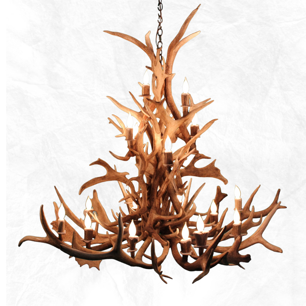 18 Light Elk & Fallow Tall Antler Chandelier