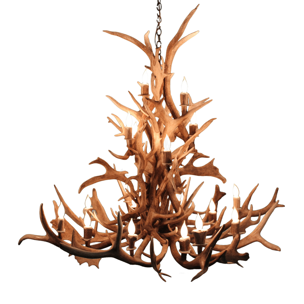 18 Light Elk & Fallow Tall Antler Chandelier