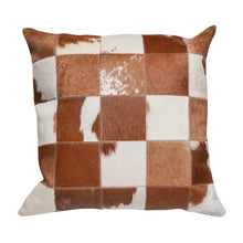 Load image into Gallery viewer, Cowhide Patchwork Brown &amp; White Pillow