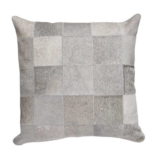 Cowhide Patchwork Grey Pillow