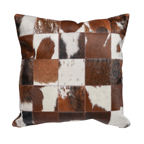 Cowhide Patchwork Tri Color Pillow