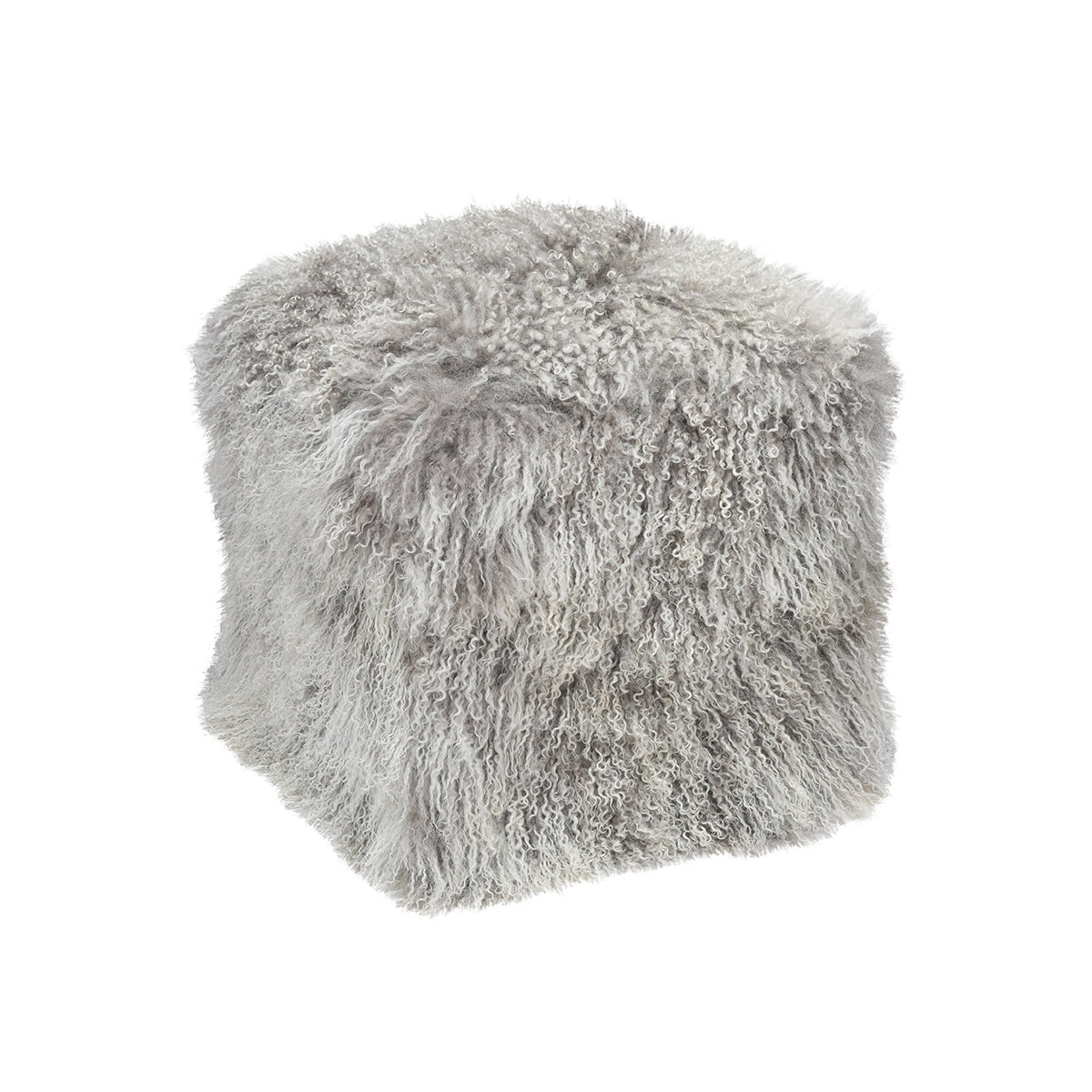 Tibetan Sheep 18" Square Pouf Ottoman - Ash Grey Tipped