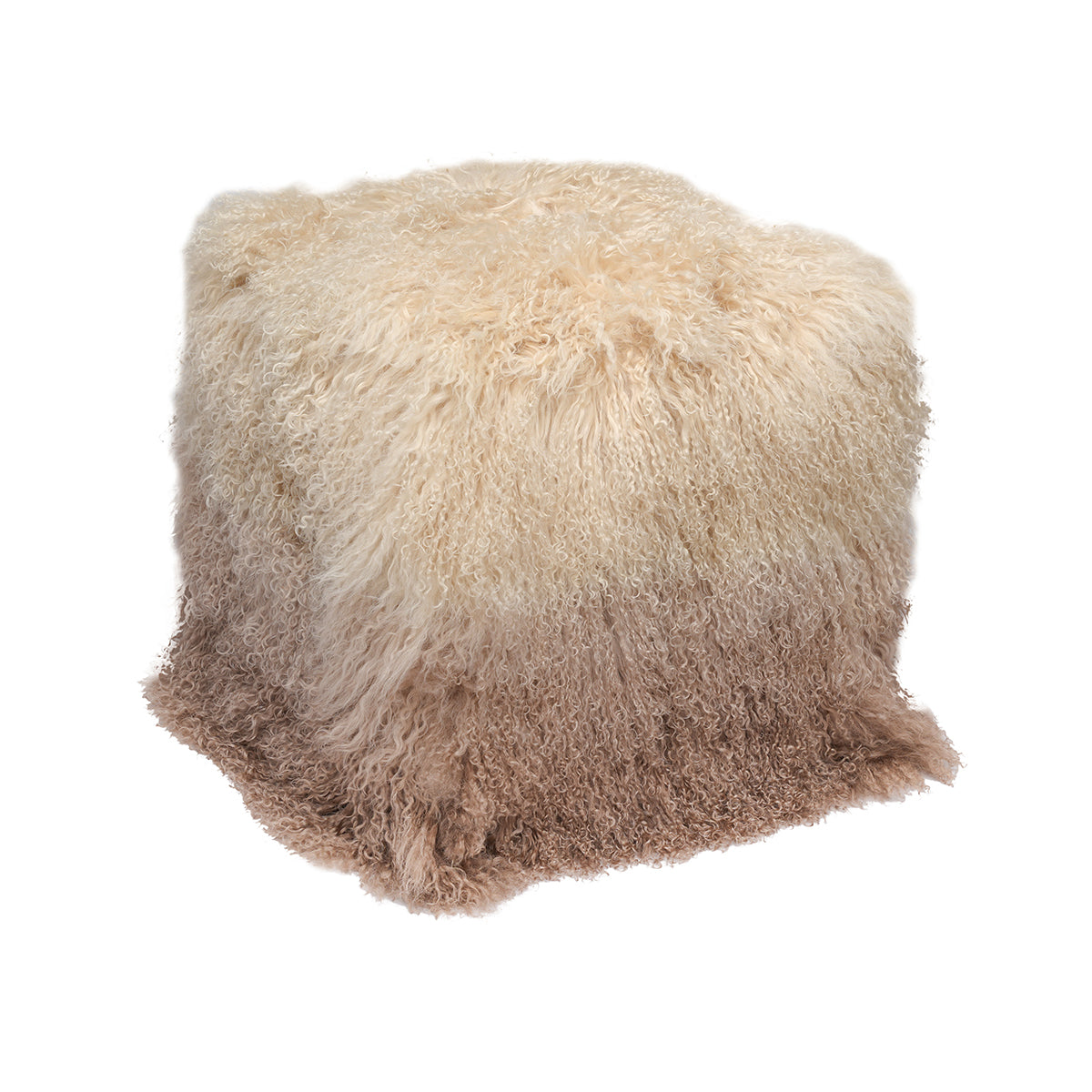 Tibetan Sheep 18" Square Pouf Ottoman - Champagne Ombre