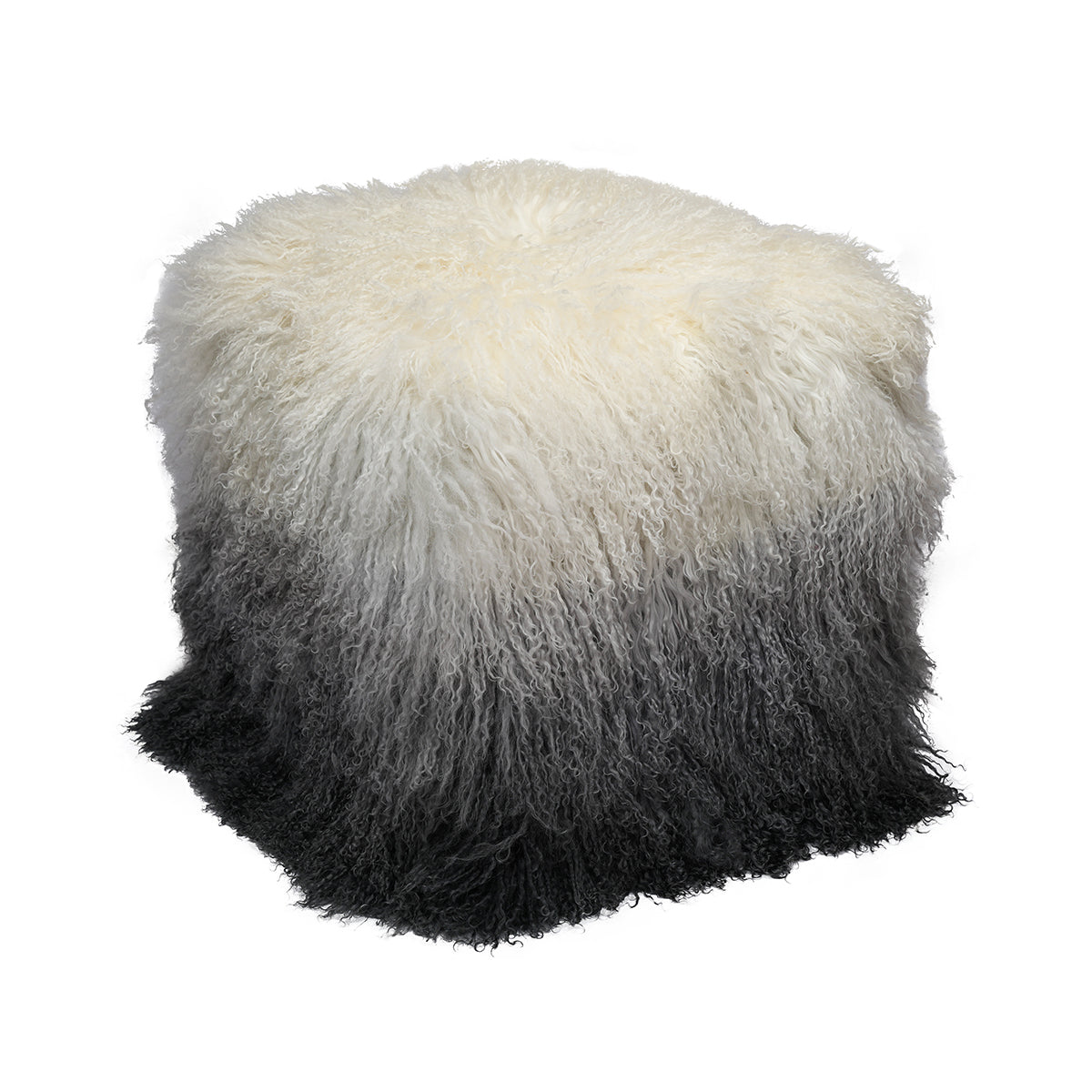 Tibetan Sheep 18" Square Pouf Ottoman - Grey Ombre