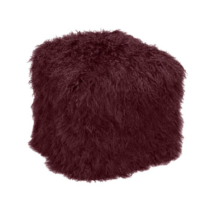 Tibetan Sheep 18" Square Pouf Ottoman - Cabernet