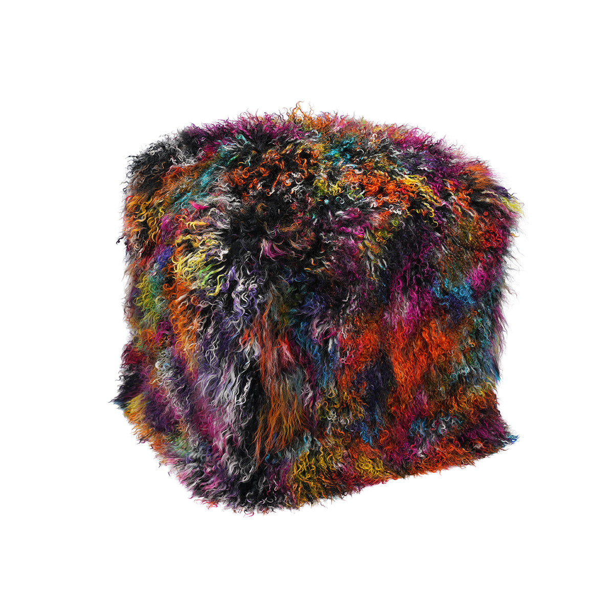 Tibetan Sheep 18" Square Pouf Ottoman - Dark Confetti