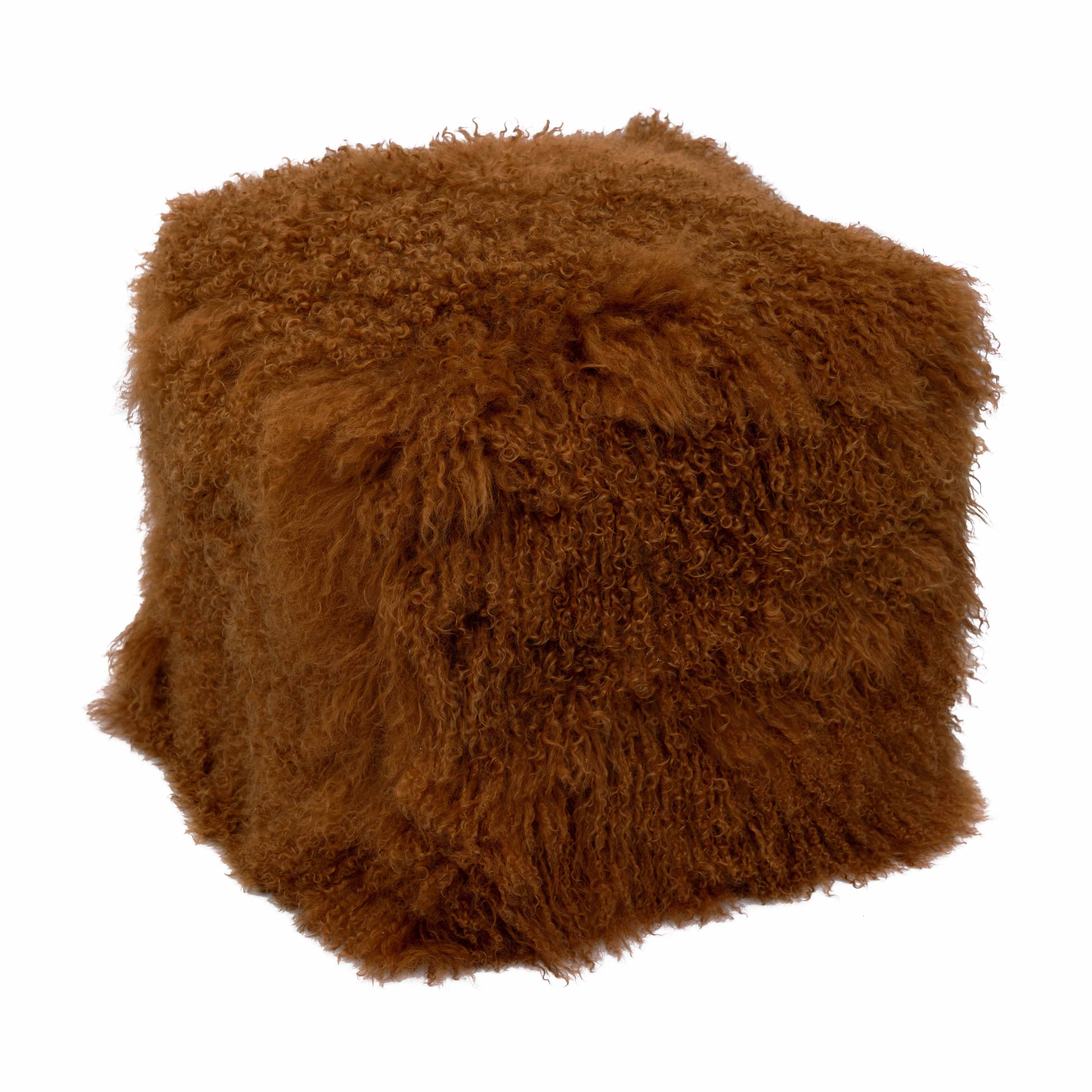 Tibetan Sheep 18" Square Pouf Ottoman - Copper