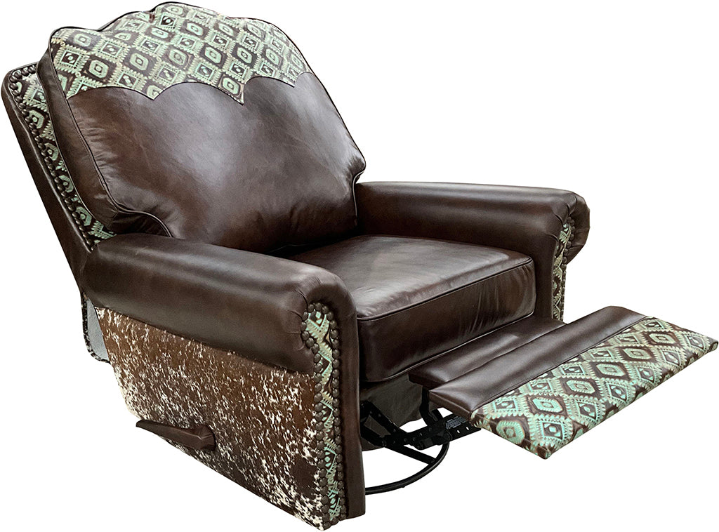 Buckeye Southwestern Leather & Cowhide Swivel Glider Recliner