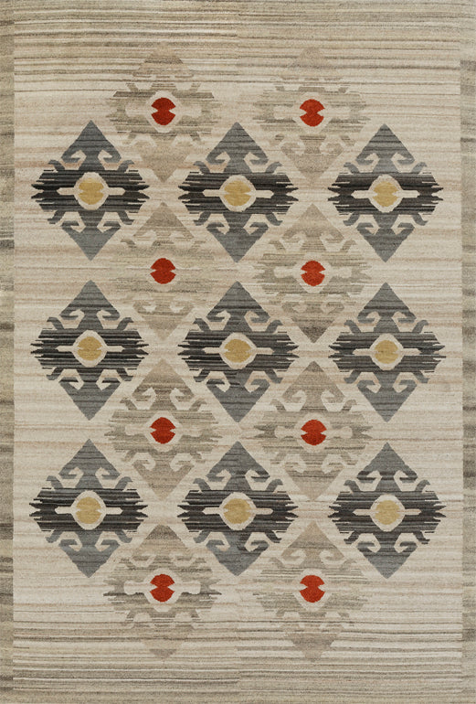 Santa Fe Collection - Madrid Beige| Handwoven wool rug with a Southwestern print
