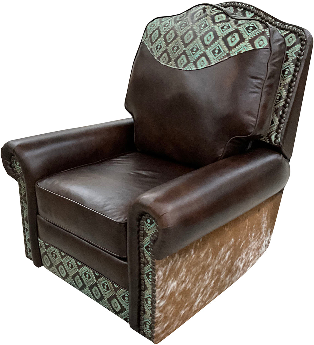 Buckeye Southwestern Leather & Cowhide Swivel Glider Recliner