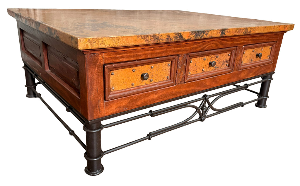 6-Drawer Copper Coffee Table W/Pablo Base