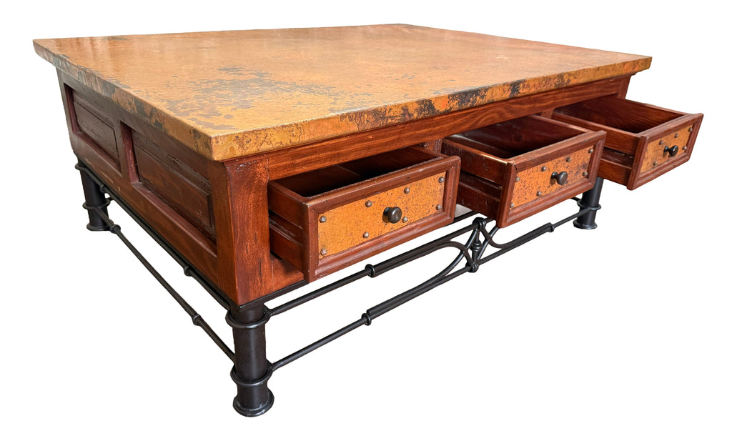 6-Drawer Copper Coffee Table W/Pablo Base