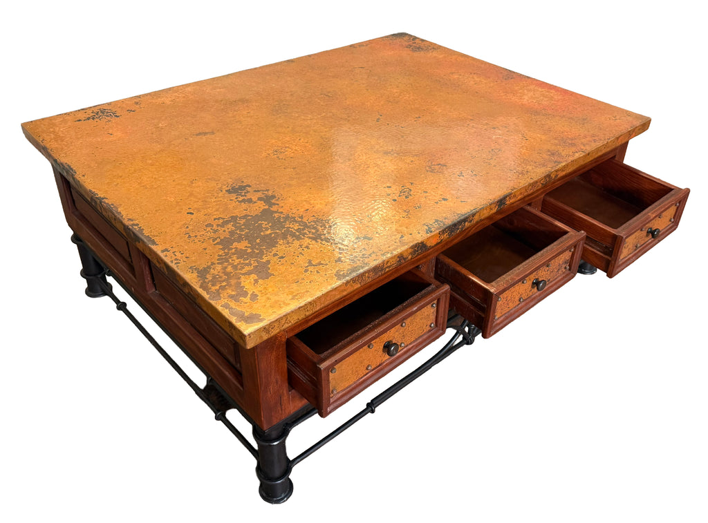 6-Drawer Copper Coffee Table W/Pablo Base
