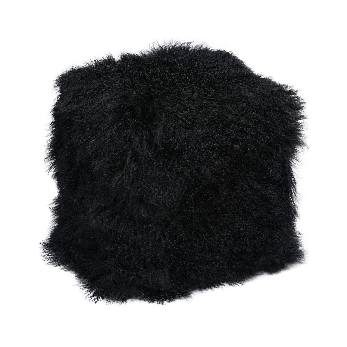 Tibetan Sheep 18" Square Pouf Ottoman - Black
