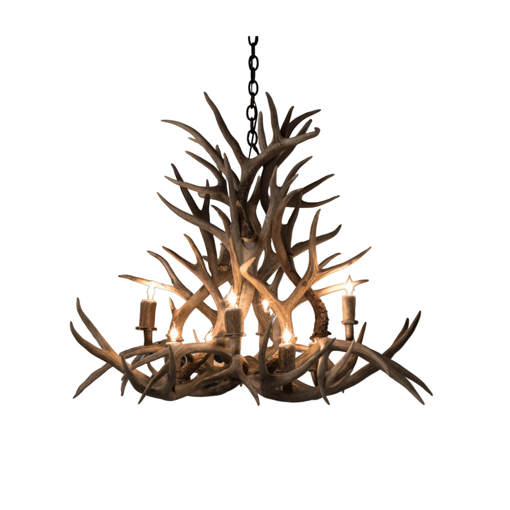 8 Light Magnolia Mule Deer Antler Chandelier