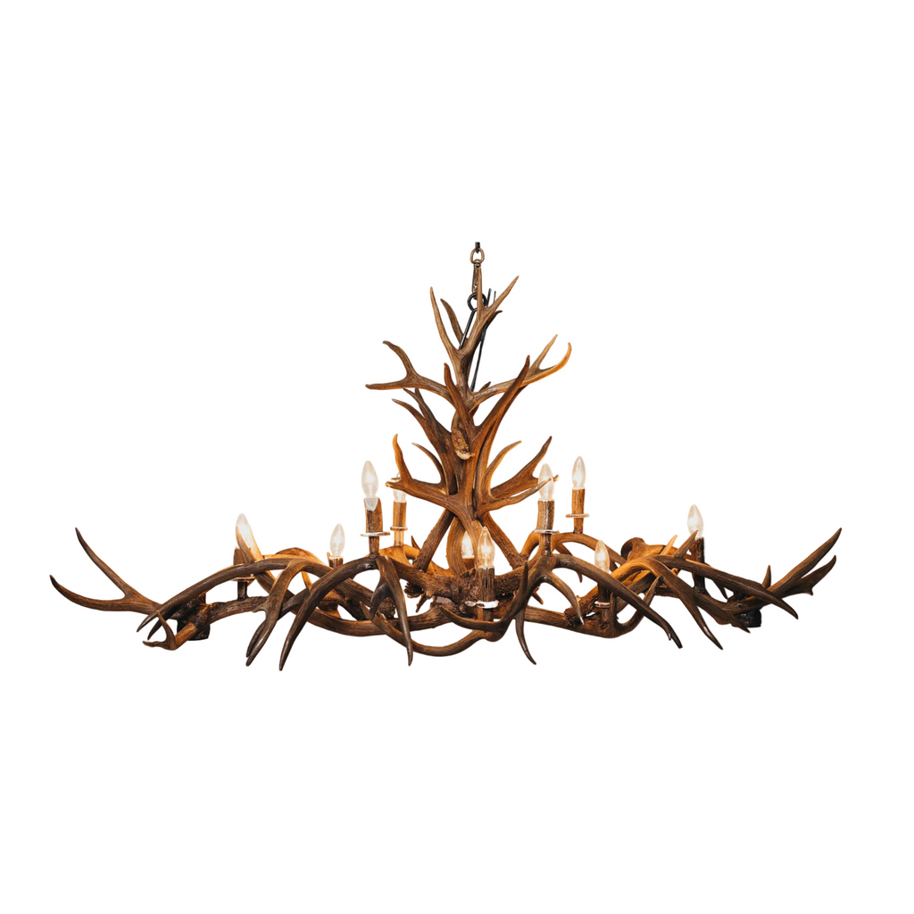 8 Light Small Oblong Inverted Mule Deer Antler Chandelier