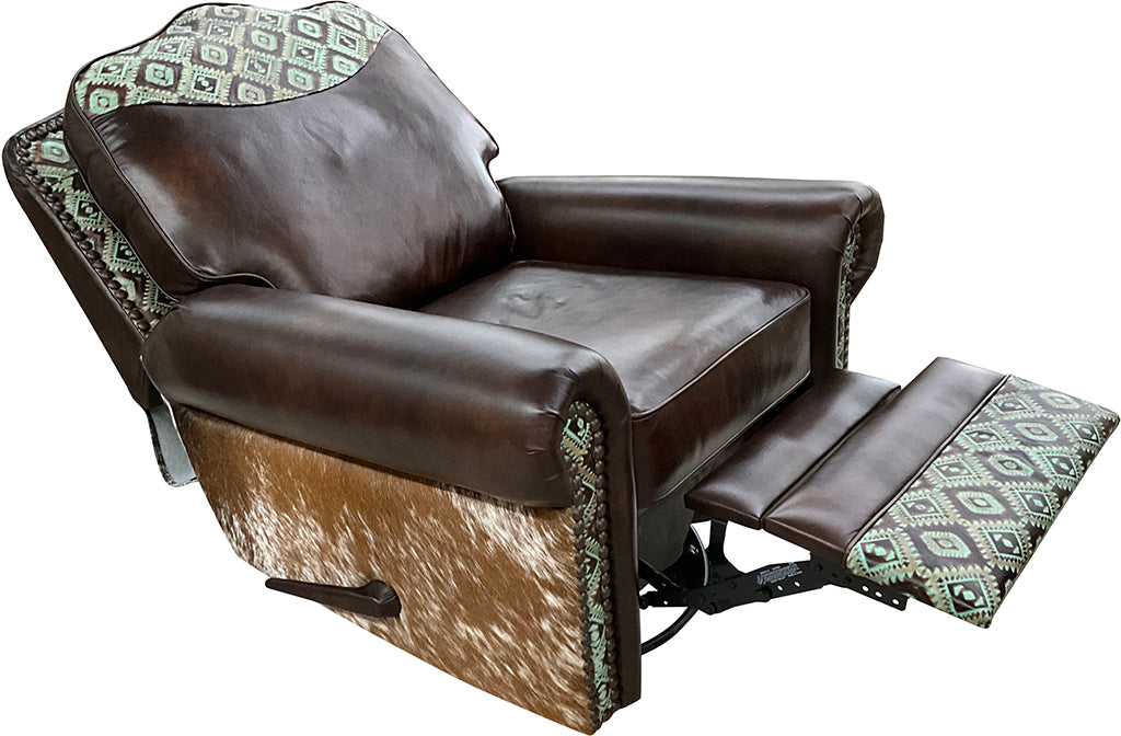 Buckeye Southwestern Leather & Cowhide Swivel Glider Recliner