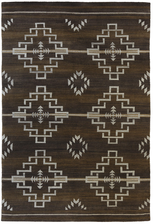 Santa Fe Collection - Estancia Chocolate| Handwoven wool rug with a Southwestern print