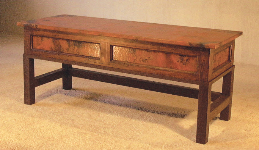 Country Foot-Of-Bed Or Entryway Bench w/ Copper Lift-Top