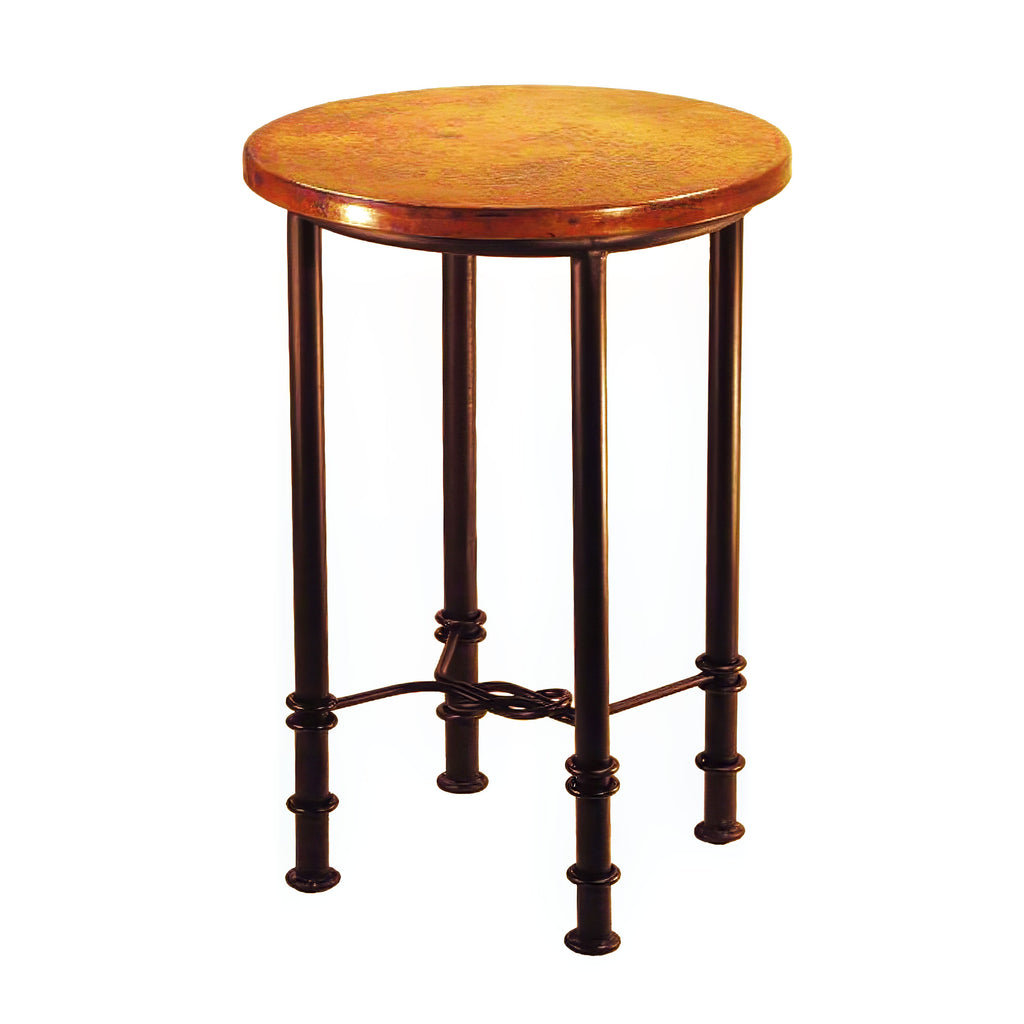 Figure 8 Hammered Round Copper Top Table With Hand Forged Iron Base