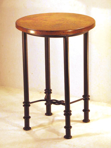 Figure 8 Hammered Round Copper Top Table With Hand Forged Iron Base