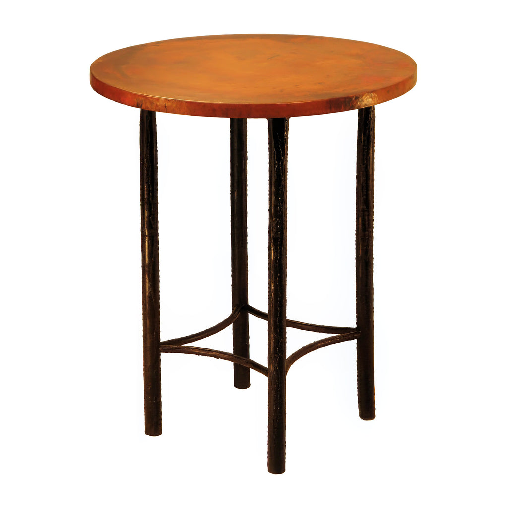 Bark Textured Hand Forged Iron Base With Hammered Round Copper Top Table