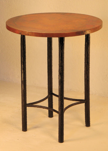 Bark Textured Hand Forged Iron Base With Hammered Round Copper Top Table