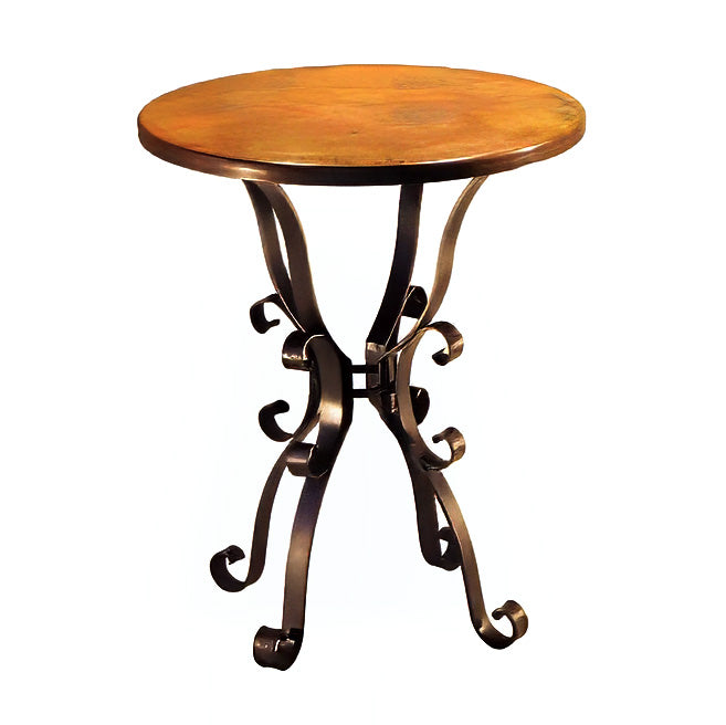 Roman Old World Style Iron Base With Hammered Round Copper Top Table