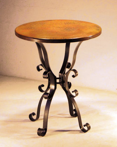 Roman Old World Style Iron Base With Hammered Round Copper Top Table